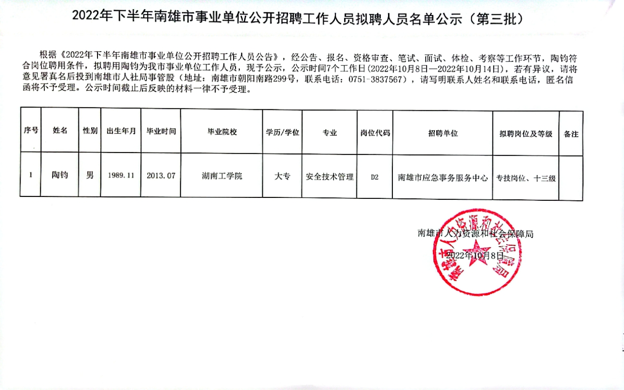 2022年下半年南雄市事业单位公开招聘工作人员拟聘人员名单公示（第三批）.jpg