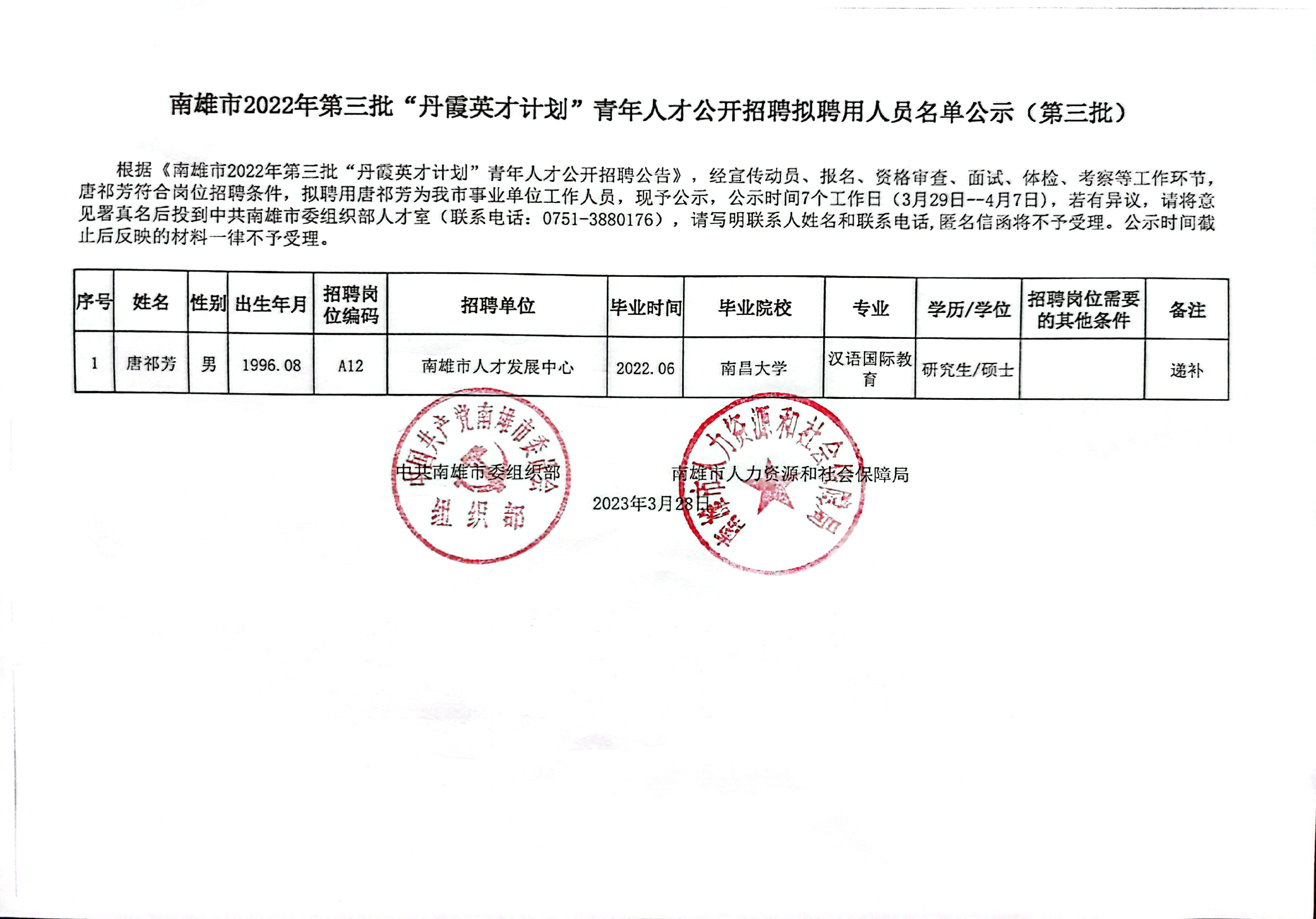 南雄市2022年第三批“丹霞英才计划”青年人才公开招聘拟聘用人员名单公示（第三批）.jpg